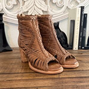 New Freebird by Steven Style Bela Braided Brown Leather Women's Ankle Booties.